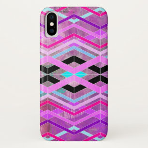 Paarse Roze & Aqua Geometrische Crossing Stripes Case-Mate iPhone Case