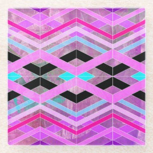 Paarse Roze & Aqua Geometrische Crossing Stripes Glazen Onderzetter