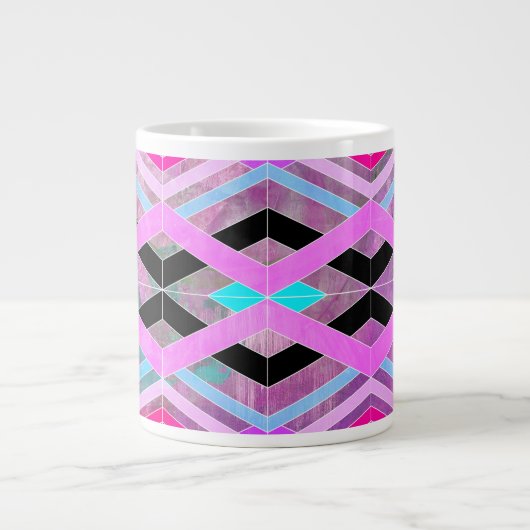 Paarse Roze & Aqua Geometrische Crossing Stripes Grote Koffiekop (Voorkant)