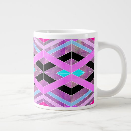 Paarse Roze & Aqua Geometrische Crossing Stripes Grote Koffiekop (Rechts)