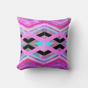 Paarse Roze & Aqua Geometrische Crossing Stripes Kussen