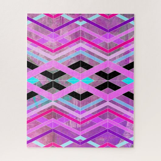 Paarse Roze & Aqua Geometrische Crossing Stripes Legpuzzel (Verticaal)