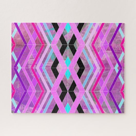 Paarse Roze & Aqua Geometrische Crossing Stripes Legpuzzel (Horizontaal)