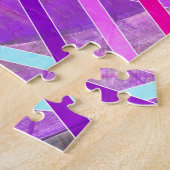 Paarse Roze & Aqua Geometrische Crossing Stripes Legpuzzel (Zijkant)