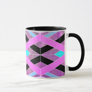 Paarse Roze & Aqua Geometrische Crossing Stripes Mok