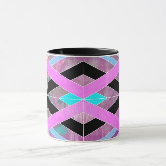 Paarse Roze & Aqua Geometrische Crossing Stripes Mok (Midden)