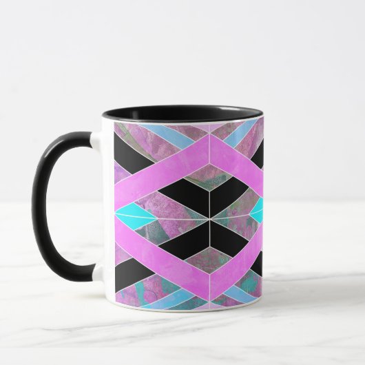 Paarse Roze & Aqua Geometrische Crossing Stripes Mok (Links)