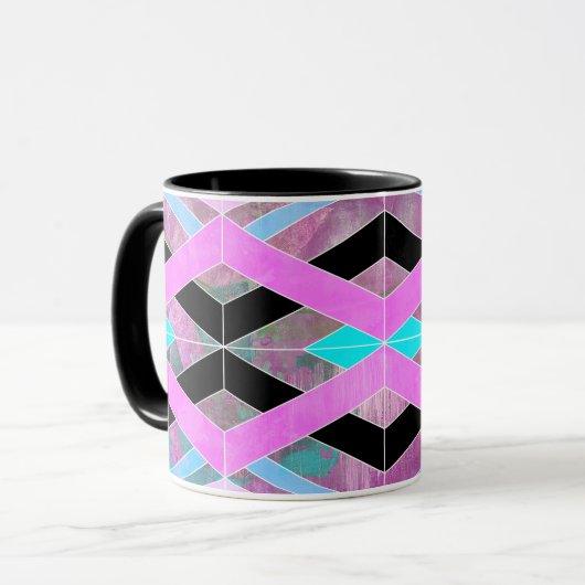 Paarse Roze & Aqua Geometrische Crossing Stripes Mok (Voorkant links)