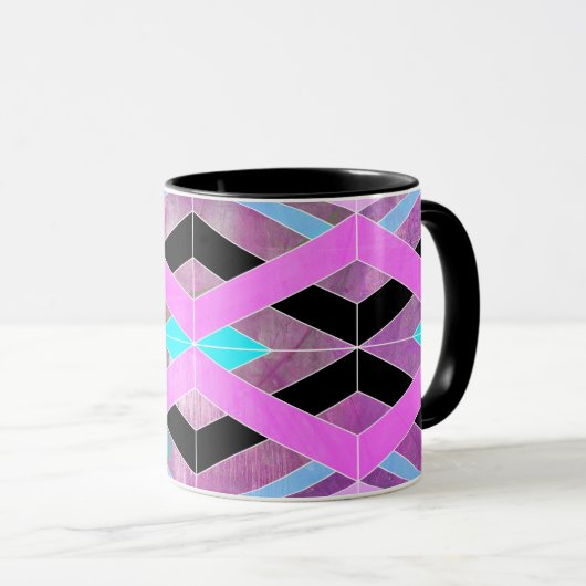 Paarse Roze & Aqua Geometrische Crossing Stripes Mok (Voorkant rechts)