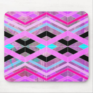 Paarse Roze & Aqua Geometrische Crossing Stripes Muismat