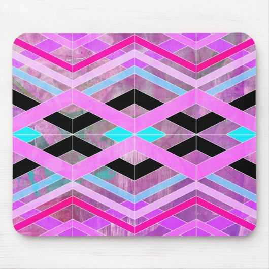Paarse Roze & Aqua Geometrische Crossing Stripes Muismat (Voorkant)
