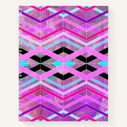 Paarse Roze & Aqua Geometrische Crossing Stripes Notitieboek (Voorkant)
