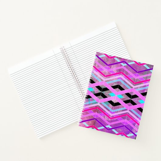 Paarse Roze & Aqua Geometrische Crossing Stripes Notitieboek (Binnen)