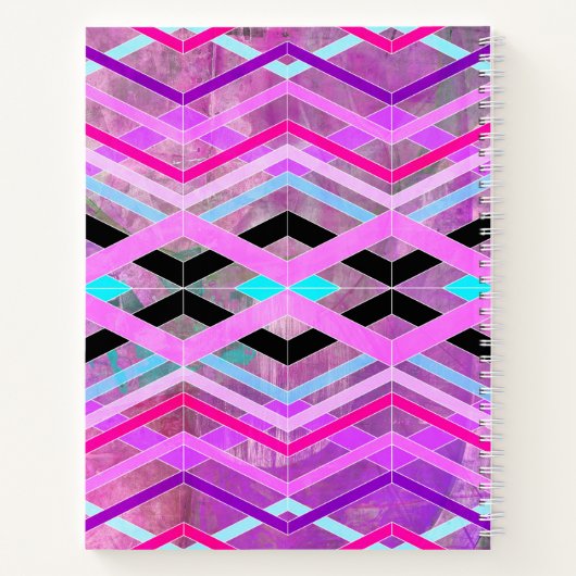 Paarse Roze & Aqua Geometrische Crossing Stripes Notitieboek (Achterkant)
