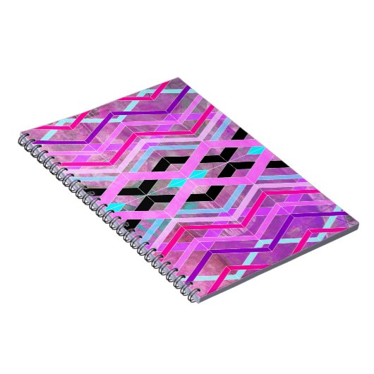Paarse Roze & Aqua Geometrische Crossing Stripes Notitieboek (Rechterzijde)