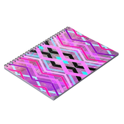 Paarse Roze & Aqua Geometrische Crossing Stripes Notitieboek (Linkerzijde)