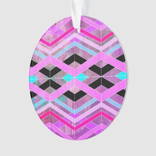 Paarse Roze & Aqua Geometrische Crossing Stripes Ornament (voorkant)