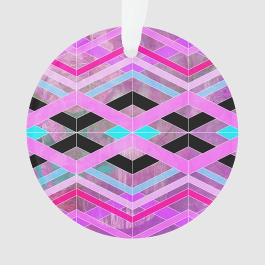Paarse Roze & Aqua Geometrische Crossing Stripes Ornament (voorkant)