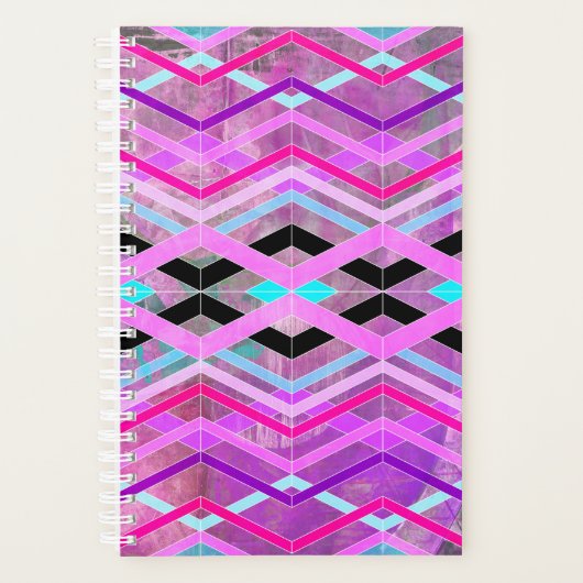 Paarse Roze & Aqua Geometrische Crossing Stripes Planner (Voorkant)