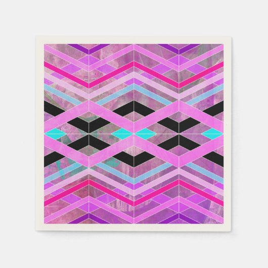 Paarse Roze & Aqua Geometrische Crossing Stripes Servet (Voorkant)