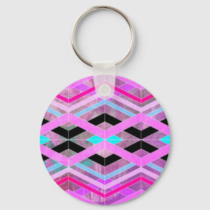 Paarse Roze & Aqua Geometrische Crossing Stripes Sleutelhanger