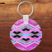 Paarse Roze & Aqua Geometrische Crossing Stripes Sleutelhanger (Voorkant)