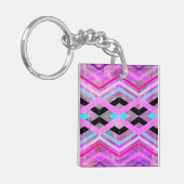 Paarse Roze & Aqua Geometrische Crossing Stripes Sleutelhanger (Voorkant Links)