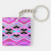 Paarse Roze & Aqua Geometrische Crossing Stripes Sleutelhanger (Achterkant)