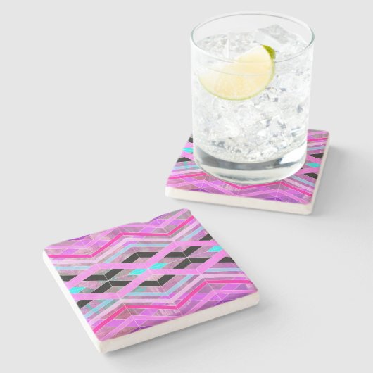 Paarse Roze & Aqua Geometrische Crossing Stripes Stenen Onderzetter (Zijkant)