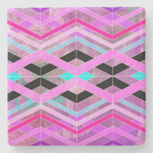 Paarse Roze & Aqua Geometrische Crossing Stripes Stenen Onderzetter