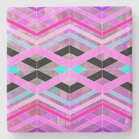 Paarse Roze & Aqua Geometrische Crossing Stripes Stenen Onderzetter (Voorkant)