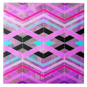 Paarse Roze & Aqua Geometrische Crossing Stripes Tegeltje