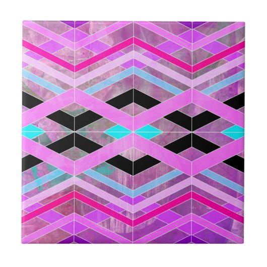 Paarse Roze & Aqua Geometrische Crossing Stripes Tegeltje (Voorkant)
