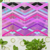 Paarse Roze & Aqua Geometrische Crossing Stripes Theedoek (Gevouwen)