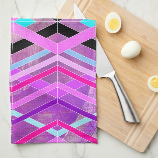 Paarse Roze & Aqua Geometrische Crossing Stripes Theedoek (Quarter Fold)