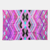 Paarse Roze & Aqua Geometrische Crossing Stripes Theedoek (Horizontaal)