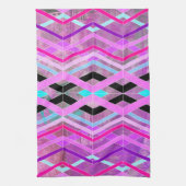 Paarse Roze & Aqua Geometrische Crossing Stripes Theedoek (Verticaal)