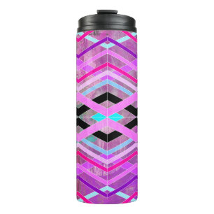 Paarse Roze & Aqua Geometrische Crossing Stripes Thermosbeker