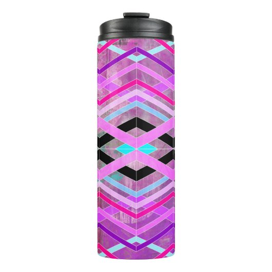 Paarse Roze & Aqua Geometrische Crossing Stripes Thermosbeker (Voorkant)