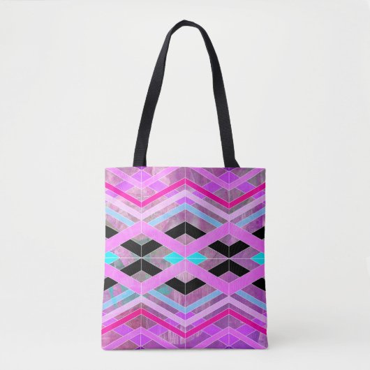 Paarse Roze & Aqua Geometrische Crossing Stripes Tote Bag (Voorkant)