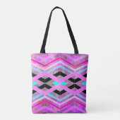 Paarse Roze & Aqua Geometrische Crossing Stripes Tote Bag (Achterkant)