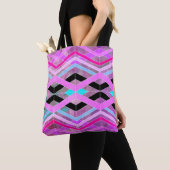 Paarse Roze & Aqua Geometrische Crossing Stripes Tote Bag (Dichtbij)