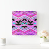 Paarse Roze & Aqua Geometrische Crossing Stripes Vierkante Klok (Huis)