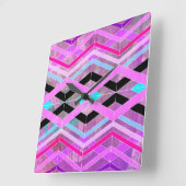 Paarse Roze & Aqua Geometrische Crossing Stripes Vierkante Klok (Hoek)