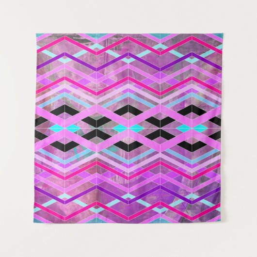 Paarse Roze & Aqua Geometrische Crossing Stripes Wandkleed (Voorkant)
