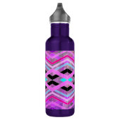 Paarse Roze & Aqua Geometrische Crossing Stripes Waterfles (Rechts)