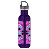 Paarse Roze & Aqua Geometrische Crossing Stripes Waterfles (Achterkant)