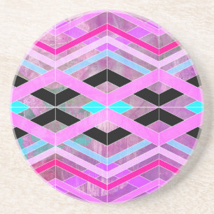 Paarse Roze & Aqua Geometrische Crossing Stripes Zandsteen Onderzetter