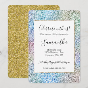 Paarse Roze Aqua Gouden Eenhoorn Glitter Verjaarda Kaart