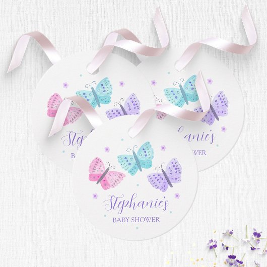 Paarse Roze Aqua Vlinders Baby shower Bedankjes Labels
